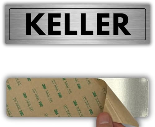 LEIASA | Schild Keller - 5 x 18 cm - Stärke 0,8 mm - Aluminium - Selbstklebende Platte - Hinweisschild Kellerraum - Türschild - (Keller)