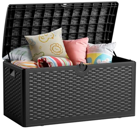 Ortus Collective 80 Gallon Resin Storage Box, All-Weather, Lockable Multi-Purpose Deck Box for Outdoor Cushions, Patio Items, and Garden Equipment, (Pure Black)