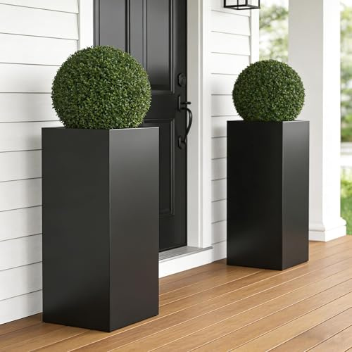 TinFrey Juego de 2 Macetas Altas Exterior Metal 76 cm Jardinera Alta Grande Maceta para Plantas Columna Jardinera para Terraza Jardín Balcón