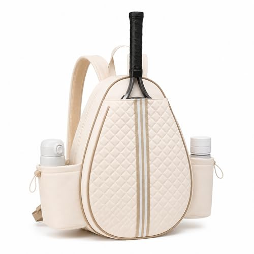 Qnbonrich Bolsa de tenis, mochila de tenis para hombre y mujer, impermeable, para 2 raquetas de tenis, bolsa multifuncional para tenis, bádminton y pickleball (blanco crema)