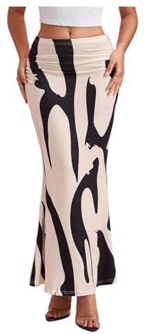 GORGLITTER Women's High Waist Graphic Bodycon Pencil Midi Skirt Elegant Summer Work Casual Flowy Long Skirts Apricot L