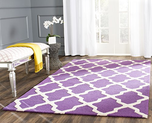 Safavieh Trellis Indoor Hand Tufted Rectangle Area Rug, Cambridge Collection, CAM121, in Purple / Ivory, 183 X 274 cm for Living Room, Bedroom or Any Indoor Space