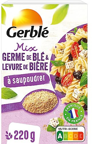 GERBLÉ – Mix Germe de Blé & Levure de Bière à Saupoudrer – Source Naturelle de Sélénium, Protéines et Vitamines E, B1, B2, B9 – Nutri-Score A – 220 g