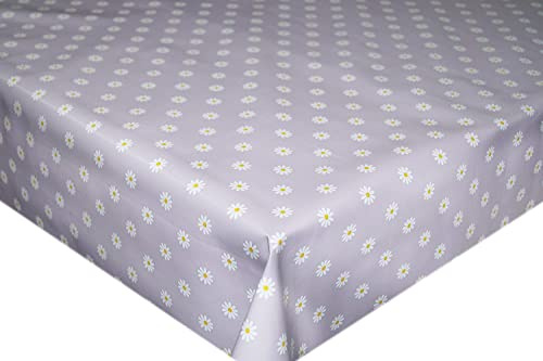 TheFabricTrade Wipe Clean PVC Tablecloth Vinyl Oilcloth Kitchen Table Cover Protector - Lilac Purple Daisy Flowers (200 x 140cm)