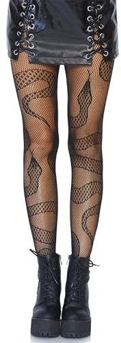 Leg Avenue Snake Fishnet Tights Collant a Rete Serpente, Nero, One Size (Pack of 1) Donna