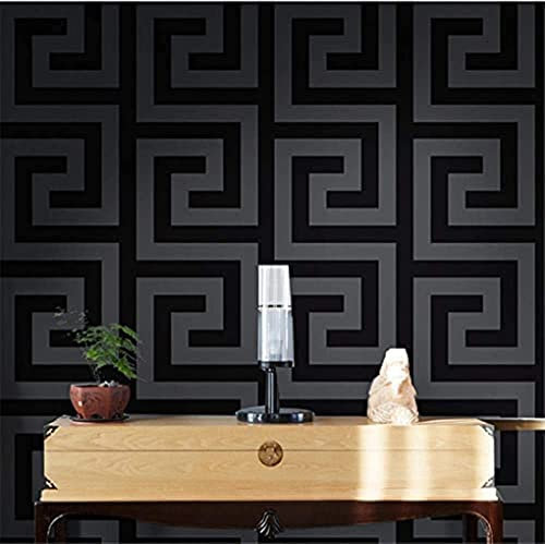BINLUO Geometric Wall Papers Black Grey Luxury Satin Effect Large Greek Key Wallpaper Living Room Background Decor1