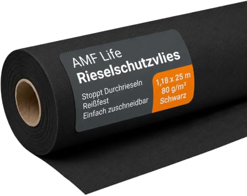 AMF Life Rieselskyddsfleece, remskyddsbana, golvskydd, underlag, täckfleece, 1,18 x 25 m, 80 g/m², svart