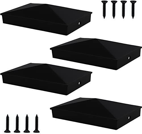 Azdele 4x6 Heavy Duty Aluminum Pyramid Post Caps Cover for 4x6 Nominal Wood Post(Actual 3.5 x 5.5 Post Size), with Matte Finish Powder Coated Surface, Fences Wood Post of Decks or Corridors 4Pack
