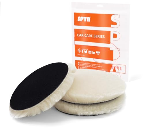 SPTA Wool Buffing Polishing Pads, 3Pcs 6 Inch (150mm) Wool Cutting Pad, Wool Compounding Pad, Buffing and Polishing Pads for 6 Inch Car Polisher Compounding, Polishing, Buffing
