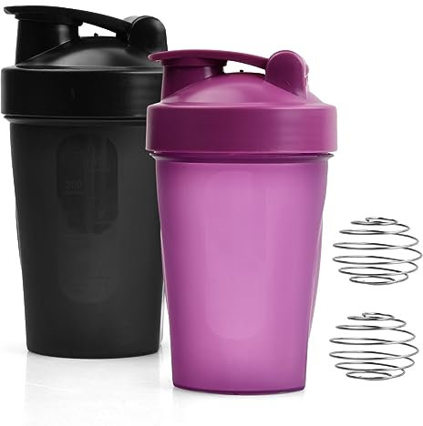 Laughhe Lot de 2 Shaker Protéine Bouteille Shaker Protéines de 400 ml avec Boules de Fouet en Métal Blender Bottle Classic Loop Bouteille d'Eau sans BPA (Violet +Noir)