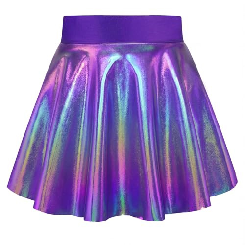 Metallic Skirt for Girls 6-7 Years Old Shiny Purple Holographic Scooter Skort Comfortable Classic Cute Clothes