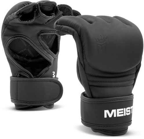 Meister [Critical] 4oz MMA Gloves for Striking & Grappling w/Pre-Curved Nemeios Leather - Matte Black - Medium
