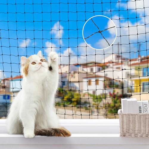 Lewondr Katzennetz für Balkon, 2x3m Katzennetz Drahtverstärkt, Katzenschutznetz Witterungsfest mit Befestigungsseil, Nägel, Kabelbinder, Schutznetz Katzen für Balkon, Fenster, Treppe, Terrasse