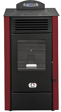 STUFE A PELLET ITALIA California 10 KW WiFi - Stufa ad Aria Ventilata Efficienza 90% Scalda 80m² Autonomia 20H Programmabile 5 Velocità e Potenze Design Compatto Garanzia 24 Mesi Rosso