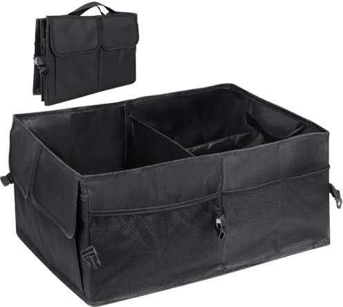 MIHURO Kofferraum Organizer,Multifunktional Zusammenklappbar Auto Organizer Kofferraum,Schwarz Wasserdicht Auto Kofferraum Organizer mit Griff,Mehrere Fächer Autotasche Kofferraumtasche 53×39×26.5cm