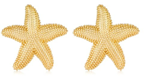 LILIE&WHITE Boucles d’Oreilles Femme Or Étoile de Mer Texturée – Hypoallergéniques, Inaltérables, Design Bohème Chic Fait Main, Idée Cadeau Estivale