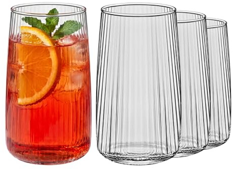 Glasset vattenglas set longdrinkglas set, 480 ml, set med 4, dricksglas stort glas-set longdrinkglas highball glas vattenglas juiceglas, diskmaskinstålig, Lyra-kollektion