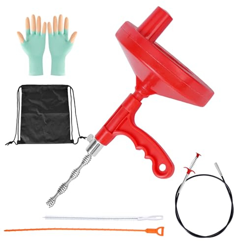 Desatascador Tuberias Profesional 7.5M, Desatascador Tuberias para Desague Fregadero, Espiral De Limpieza De Tuberías, Desatascador De Desagües En Espiral Para Cocina Baño,Lavabo,Bañera,con guantes
