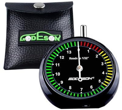 GODESON Tire Tread Depth Gauge - Analog Dial with Color-Coded (Red/Yellow/Green) for Accurate Tire Wear Measurement, 32NDS, Metal Build, Fit for Cars, Trucks & DIY (Includes Protective Pouch)