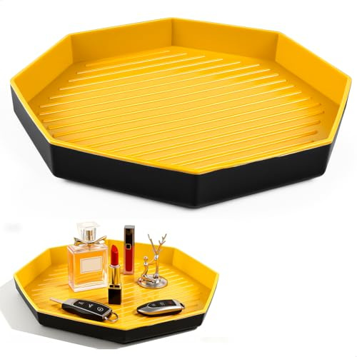 Svuotatasche Vassoio Portaoggetti, Svuota Tasche da Ingresso Antiscivolo, Vassoio Decorativo per Cucina, Tavolo, Soggiorno, Camera da Letto, Bagno, Design Moderno, Bicolore Ottagono, 21.8cm