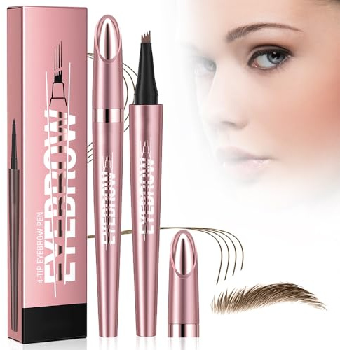 3D Wasserdichter Microblading Augenbrauenstift, 2026 Neu Upgrade Magie Microblading Eyebrow Pen mit 4 Gabelspitze, Augenbrauenstift Wasserfest Härchenzeichnung für Natürliches Make up (Dunkelbraun)