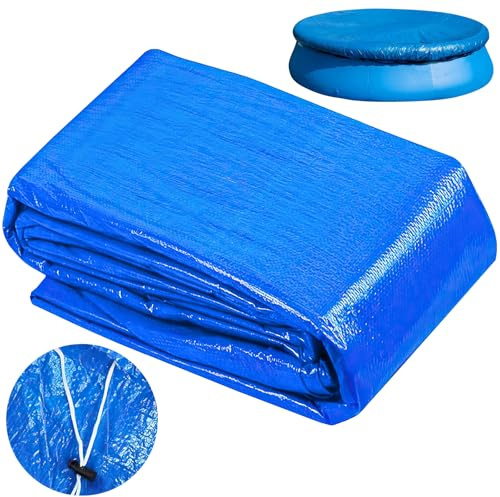 Cubierta de Piscina Redonda de 210 cm, Cobertor Piscina con Amarres, Lona para Piscina Redonda, Cubierta Piscina para Piscinas Redonda de 183 cm, Anti-UV