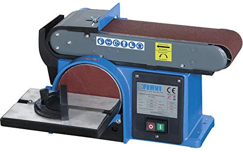 Fervi 0505 Levigatrice a Nastro da Banco Inclinabile, Grigio/Ciano