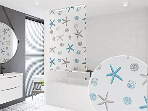 Basic Store de douche 100 x 240 Oceanic rideau de douche modèle OCEANIC Store Blanc/Bleu Marron. SHOWER CURTAIN.