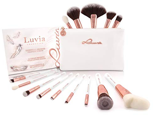 Luvia Makeup Pinsel Set Inkl. Kosmetiktasche Für Schminke - Feather White Make-Up Brush Set - 14 Kabuki Schminkpinsel/Kosmetikpinsel In Weiß/Rosegold - Vegane Kosmetik/Schminke