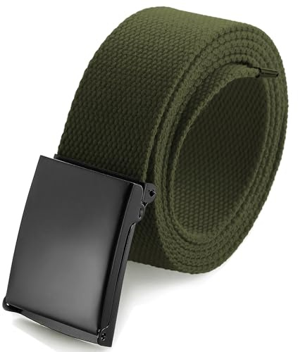 Mile High Life Cut To Fit Canvas Web Belt Size Up to 52 with Flip-Top Solid Black Military Buckle (Olive)