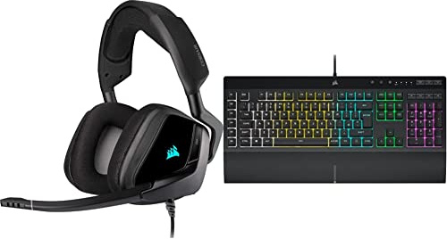 Corsair VOID ELITE RGB USB Gaming Headset - Black & K55 RGB PRO Wired Membrane Gaming Keyboard QWERTY, Black