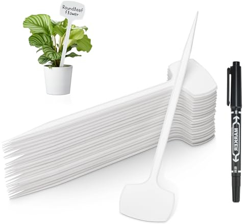 KINGLAKE 50 Stück 28X6.5CM Pflanzenschilder Pflanzenstecker für Draussen Wetterfest, Groß Pflanzschilder mit Marker zum Beschriften, Pflanzen Schilder Pflanzenetiketten Plastik, Beet Schilder-Weiß