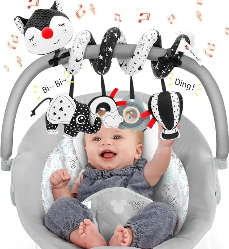 FPVERA Car Seat and Stroller Toys - Black and White Car Seat Toy High Contrast Baby Toys, Baby Plush Spiral Activity Toy for Crib Mobile, Newborn Sensory Toy Best Gift for 0 3 6 9 12 Months Infants