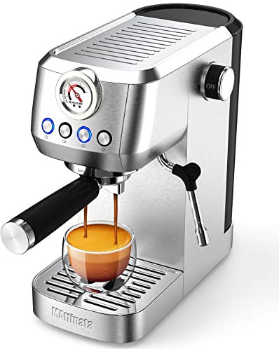 Macchina per caffè espresso, 20 bar, professionale, in acciaio inox, con montalatte e manometro, per cappuccino, latte, regali per mamma, papà, amanti del caffè