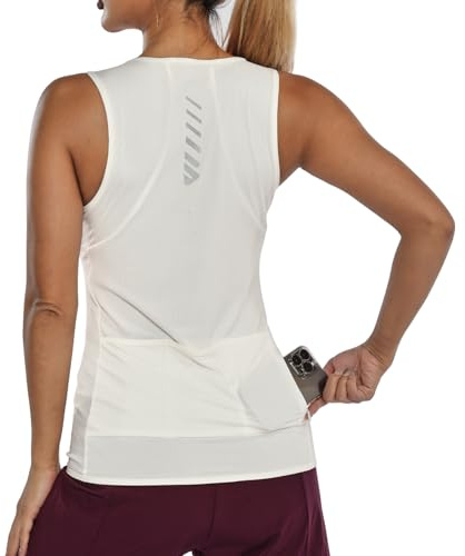 Wulibike Sleeveless Cycling Jersey Women Running Shirts Vest bike top Summer Biking tank With Pockets Beige M