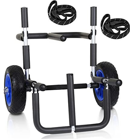 Izrielar Transportwagen für SUP-Board Stand Up Paddle Board, Aluminium klappbar Transport Kajakwagen, bis 80 kg, Bootswagen SUP Trolley SUP Transport Wagen Kajakwagen mit 2 Gurt, Blau und schwarz