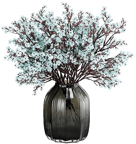 JAKY-Global Babys Breath Fabric Cloth Artificial Flowers 12 Bundle European Fake Silk Plants Decor Wedding Party Decoration Bouquets Real Touch DIY Home Garden (Grey Blue-12pcs)