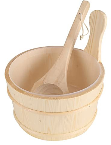 Wooden Sauna Bucket and Ladle Set - Natural Wood Bath Bucket with Wooden Ladle, Wood Water Bucket for Sauna SPa Accessories
