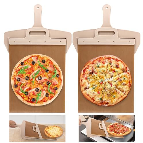 FWEEK 2 Pezzi Pala Pizza Scorrevole 58x30cm Con Manico, Buccia per Pizza Che Trasferisce Perfettamente, Colore Legno