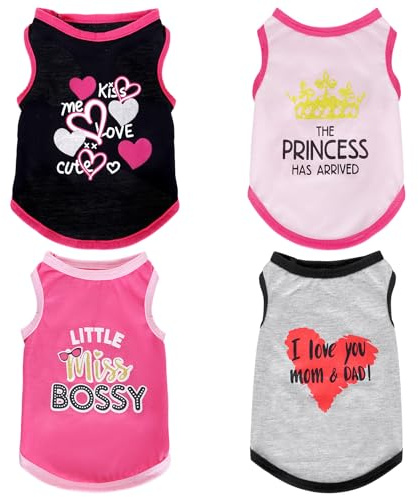 4Pack Dog Shirts Summer Printed Puppy Clothes Sleeveless for Dogs Cats Girl