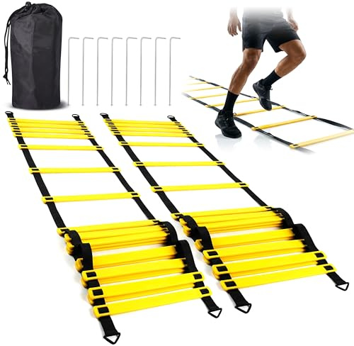 Venmark Agility Ladder, 2 Pack - Exercise and Training Ladder Set with Ground Stakes for Football, Soccer, Tennis, and More - Improves Speed & Fitness - Complete with Carrying Bag