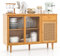 COSTWAY Buffetschrank Bambus, Küchenschrank mit Schiebetür aus Glas & Rattantür & Schublade, Küchenbuffet Buffet, Sideboard für Küche Wohnzimmer Esszimmer Flur, Natur, 120 x 35 x 83 cm