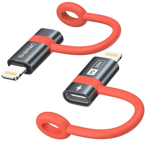 GIANAC USB C auf Lightning Adapter (2Stück),USB C Lightning Adapter 36W Schnelles Laden mit Anti Verlust Seil für iPhone 14 13 12 11 Pro Max,Nicht für OTG/Audio