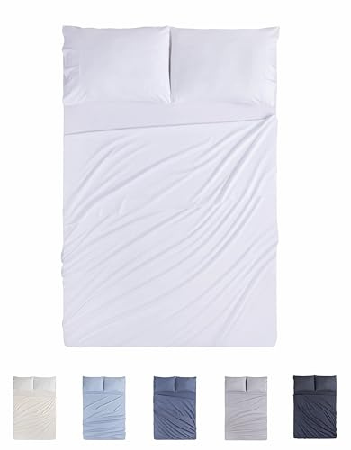 Todocama Juego de Sábanas de 4 Piezas - 4002 - Sábana Bajera Ajustable - Encimera - Dos Fundas de Almohada de 50x80cm (Cama 90x190/200 cm, Blanco)