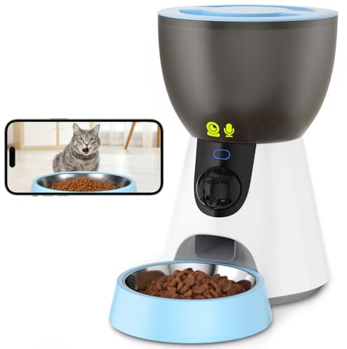 Ownpets Automatic Cat Feeder with Camera, 1304P HD Video with Night Vision, 2.4G & 5G WiFi Cat Food Dispenser for 4L Food, Voice Dialogue Function&Blockage Sensor, USB&Battery-operated, 10 Meals/day