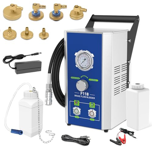 PLAYOCCAR Spurgo Elettrico Freni con 7 Adattatori -110V/220V, Kit Spurgo Liquido Freni e Manometro Controllo, 2 modalità Compatibili con Benz/BMW/Audi ECC, Cambio Elettrico Liquido Freni 0~3 Bar