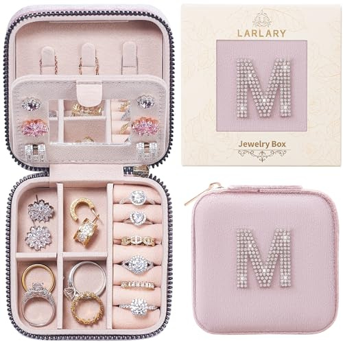 Larlary Joyero de viaje con letras,Organizador Joyas Mujer,Organizador Joyas para Anillos,Pendientes,Collares - Rosa (M)