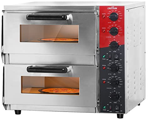 Horno de pizza eléctrico profesional CROSSON con superficie de cocción de piedra refractaria de arcilla refractaria de 400x400 mm para pizza y pan, temperatura superior e inferior independiente