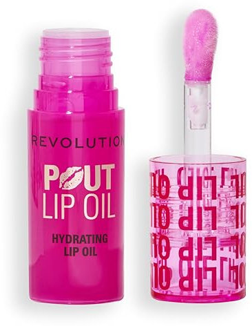 Revolution, Pout Lip Oil, Nourishing Tinted Lip Oil, High Shine, Non-Sticky Finish, Vegan & Cruelty-Free, Raspberry Pink, 4ml