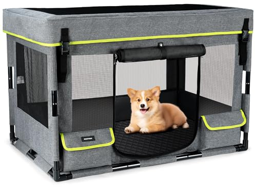 Durable Dog Playpen with Iron Frame, Heavy-Duty Pet Tent with Waterproof Base & Mesh Sides for Indoor Outdoor Use, Grey